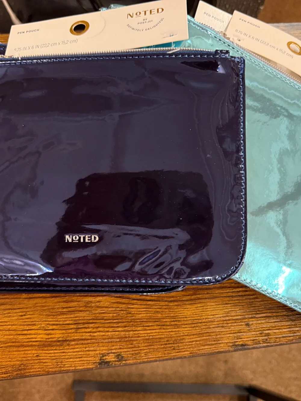 6 Noted Patent Pencil Pouches-Navy Blue and Teal